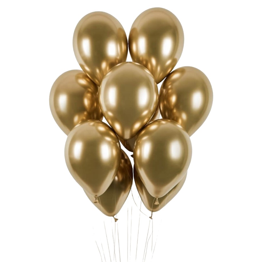 Set 10 Baloane din Latex Chrome, , Model Party, 13 cm, Gold, 1 g