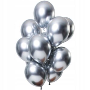 Set 10 Baloane din Latex Chrome, , Model Party, 13 cm, Silver, 1 g