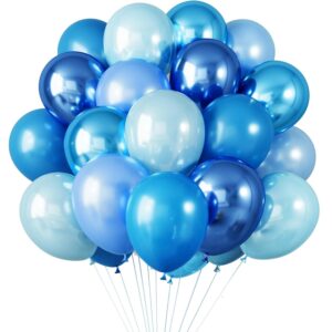Set 10 Baloane din Latex Chrome, , Model Party, 23 cm, Diferite Nuante Albastru, 2.2 g