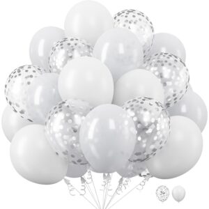 Set 10 Baloane din Latex, , Model Party, 30 cm, 5x Alb, 5x Transparent Confetti, 2.8 g