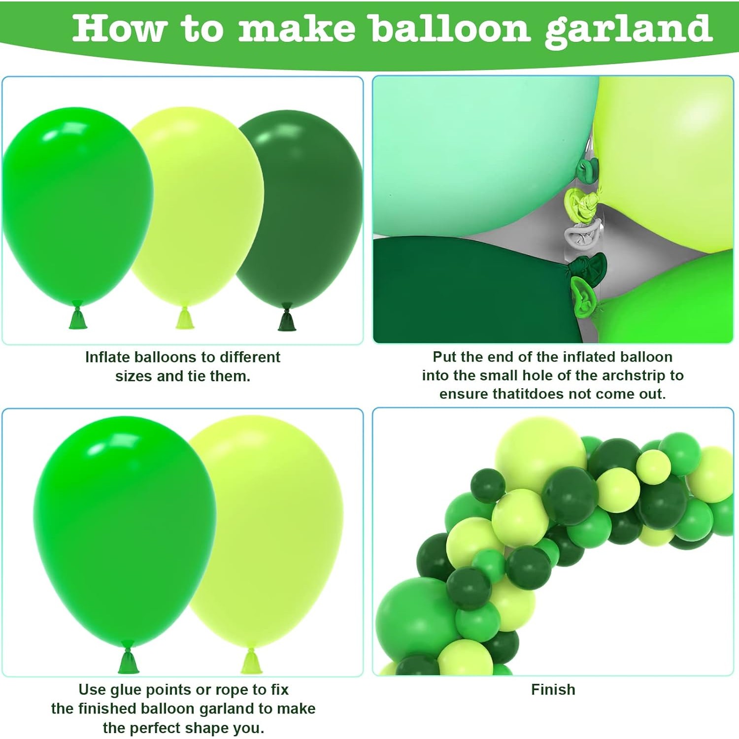 Set 10 Baloane din Latex, , Model Party, 30 cm, Verde Diferite Nuante, 2.8 g - imagine 3