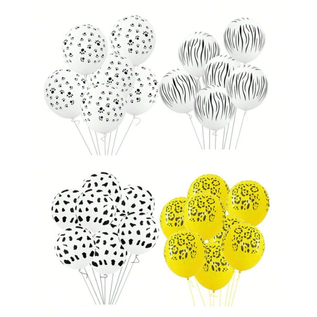 Set 10 Baloane din Latex, , Model Party Animal Print, 3x Portocaliu, 3x Galben, 4x Alb, 23 cm, 1.4g - imagine 2