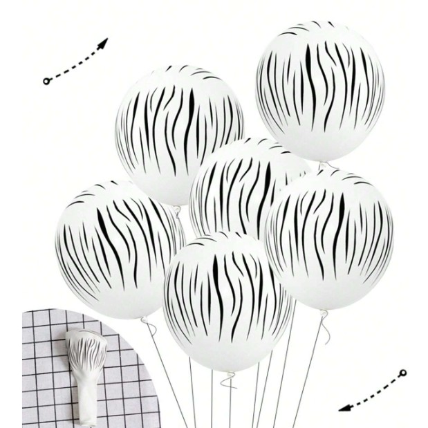 Set 10 Baloane din Latex, , Model Party Animal Print, 3x Portocaliu, 3x Galben, 4x Alb, 23 cm, 1.4g - imagine 3