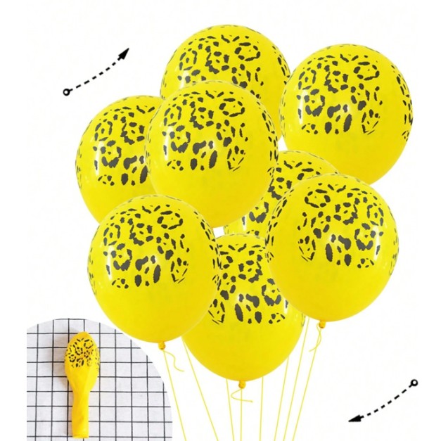 Set 10 Baloane din Latex, , Model Party Animal Print, 3x Portocaliu, 3x Galben, 4x Alb, 23 cm, 1.4g - imagine 4
