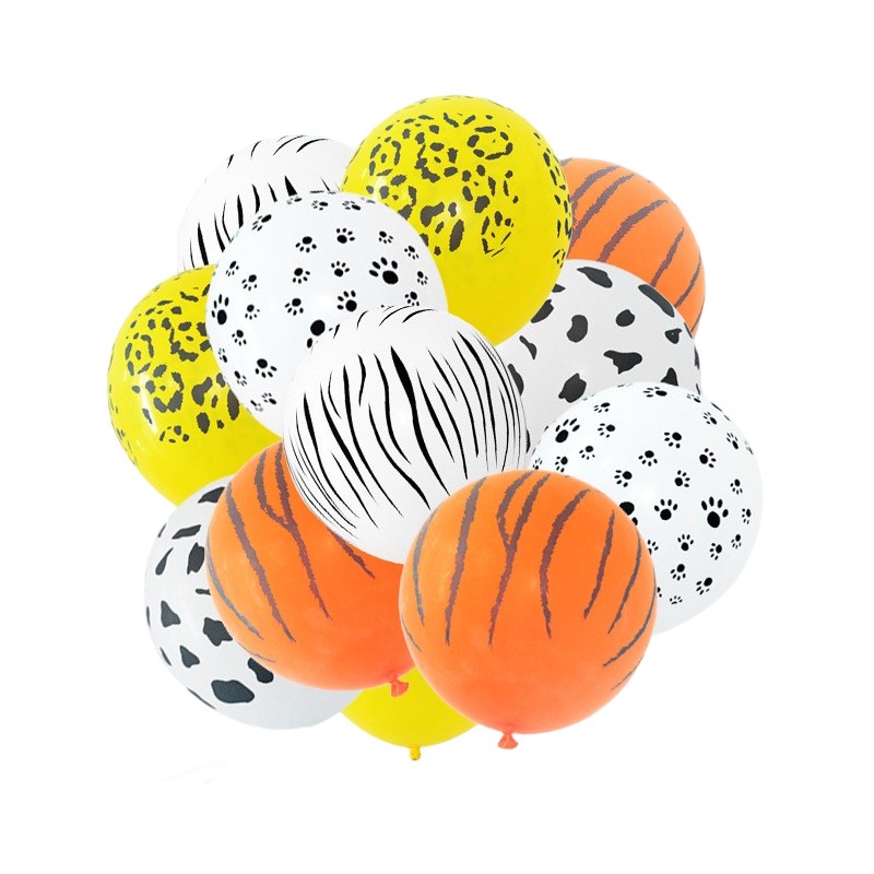 Set 10 Baloane din Latex, , Model Party Animal Print, 3x Portocaliu, 3x Galben, 4x Alb, 23 cm, 1.4g