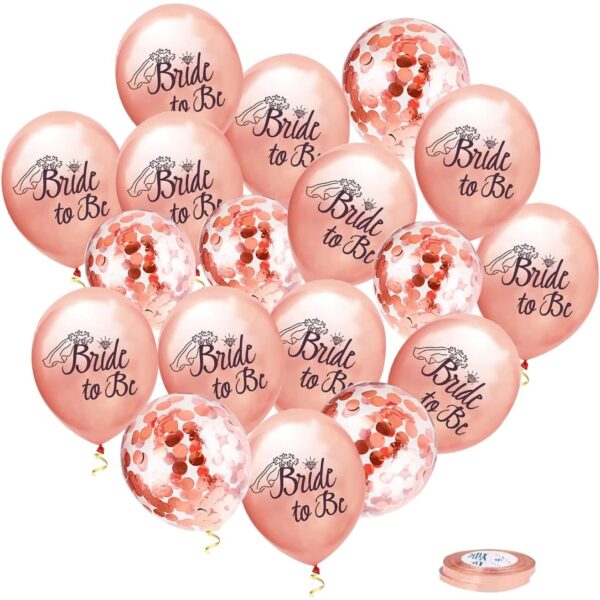 Set 10 Baloane din Latex, , Model Party Bride To Be, 30 cm, 2.8 g, Transparent, cu Confetti, Roz