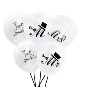 Set 10 Baloane din Latex, , Model Party Casatorie, Mr&Mrs Just Married, 2.8 g, 30 cm, Alb/Negru