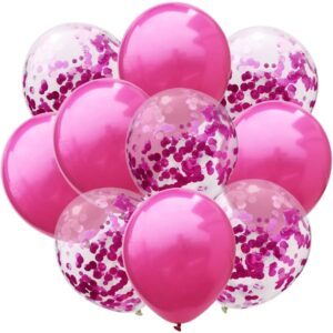 Set 10 Baloane din Latex, , Model Party Confetti, 5 x Confetti, 5 x Roz, 25 cm, 2.2g