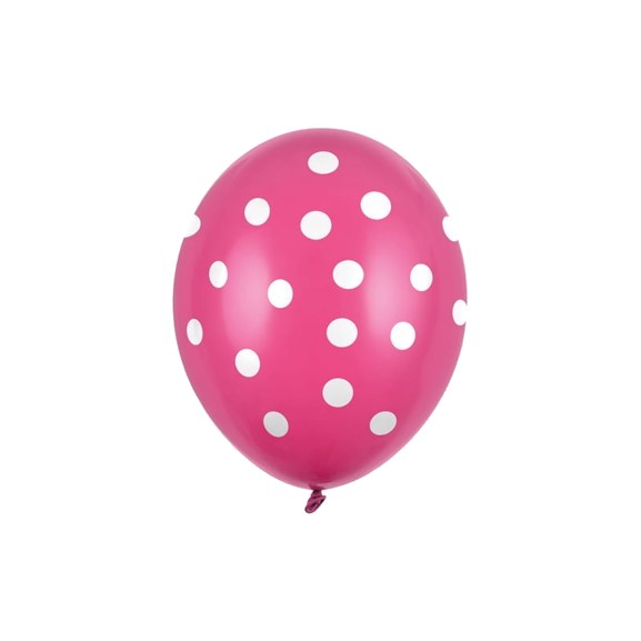 Set 10 Baloane din Latex, , Model Party cu Buline si Simple, 30 cm, Fucsia, 2.8 g - imagine 2
