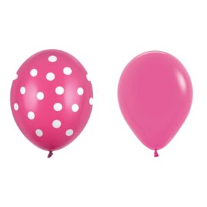 Set 10 Baloane din Latex, , Model Party cu Buline si Simple, 30 cm, Fucsia, 2.8 g