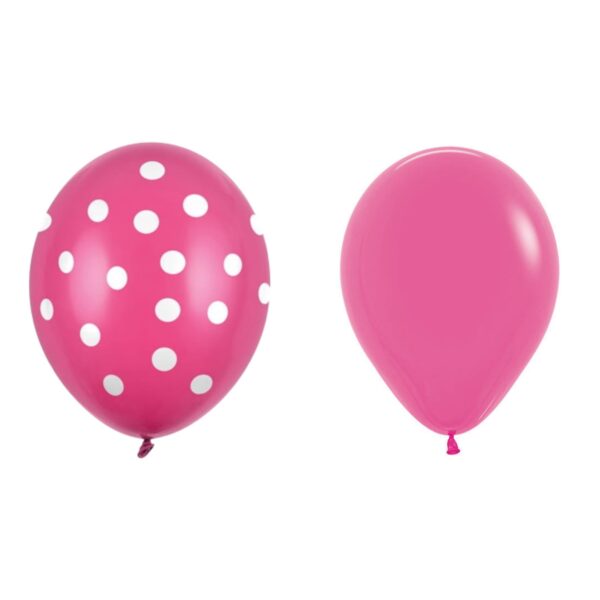 Set 10 Baloane din Latex, , Model Party cu Buline si Simple, 30 cm, Fucsia, 2.8 g