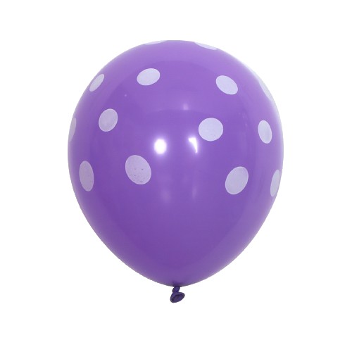 Set 10 Baloane din Latex, , Model Party cu Buline si Simple, 30 cm, Mov, 2.8 g - imagine 2