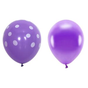 Set 10 Baloane din Latex, , Model Party cu Buline si Simple, 30 cm, Mov, 2.8 g