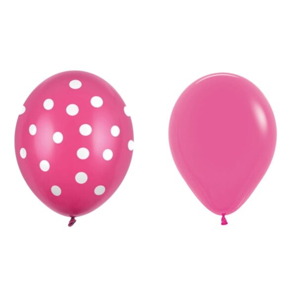 Set 10 Baloane din Latex, , Model Party cu Buline si Simple, 30 cm, Fucsia, 2.8 g - imagine 4
