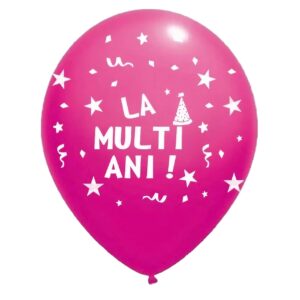 Set 10 Baloane din Latex, , Model Party, La Multi Ani, 23 cm, Roz, 2.2 g