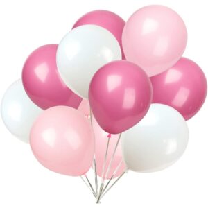 Set 10 Baloane din Latex Metalizate, , Model Party, 23 cm, Alb si Roz, 2.2 g