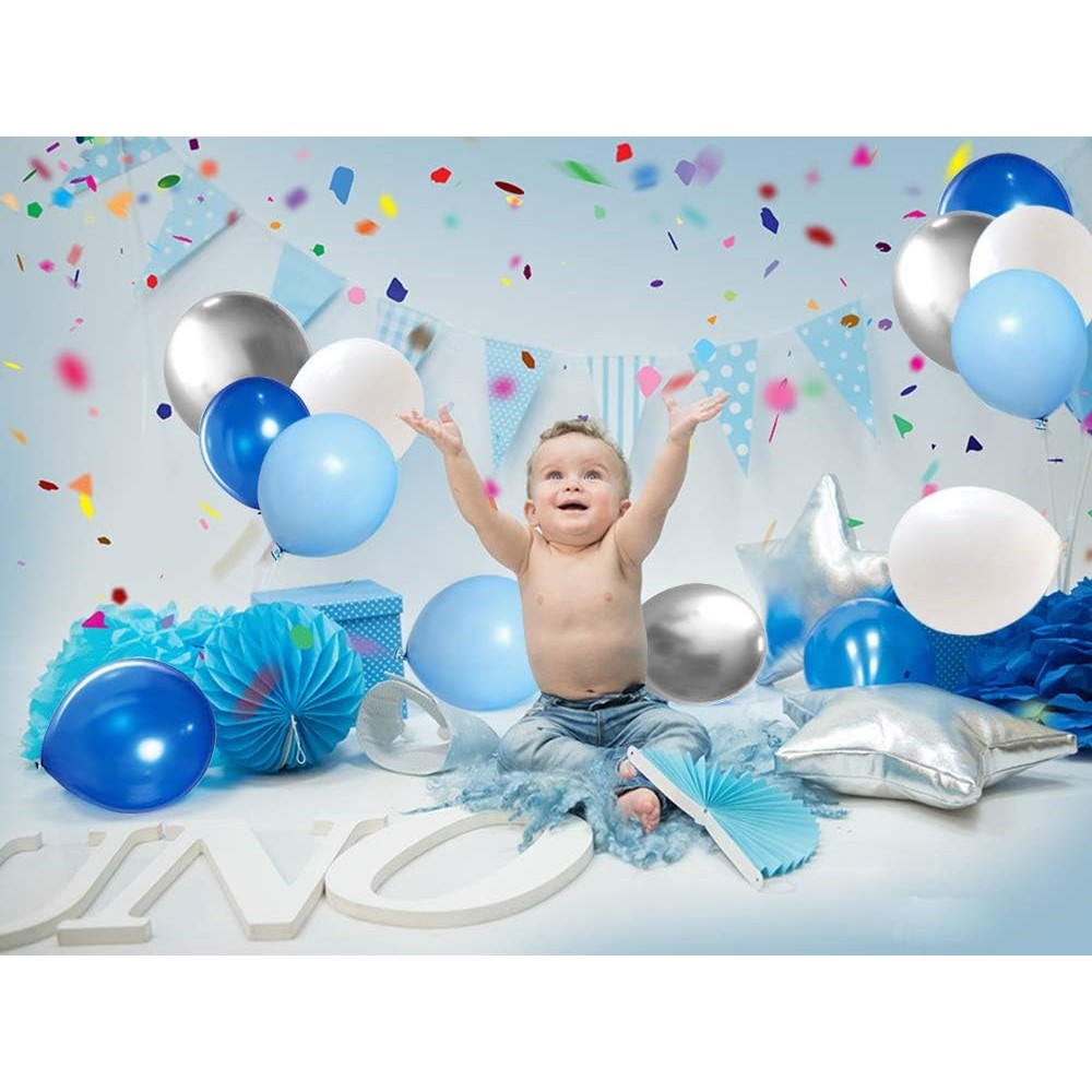 Set 10 Baloane din Latex Metalizate, , Model Party, Alb, Albastru, Blue, 23 cm, 2.2 g - imagine 3