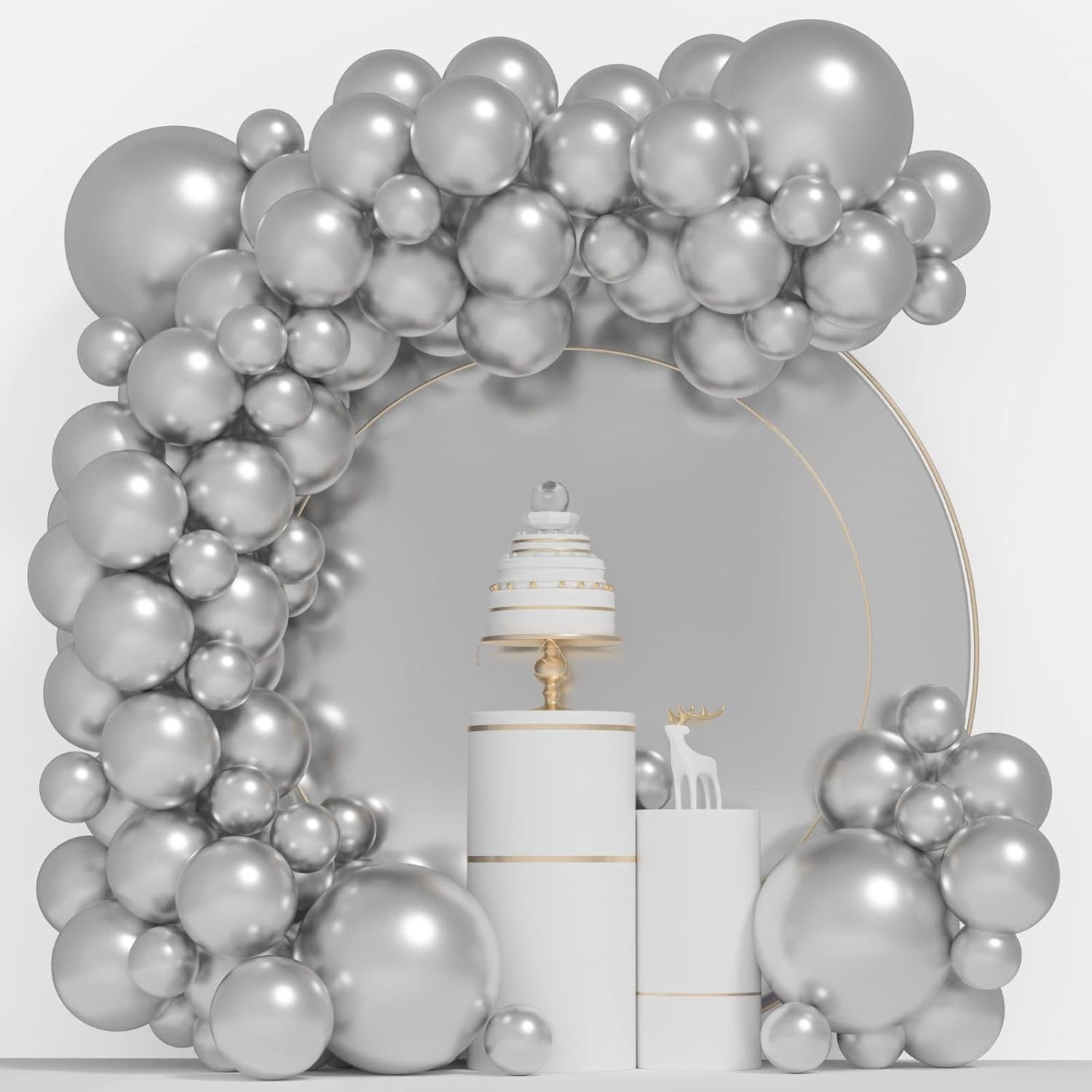 Set 10 Baloane din Latex Metalizate, , Model Party, Alb, Argintiu, 23 cm, 2.2 g - imagine 3