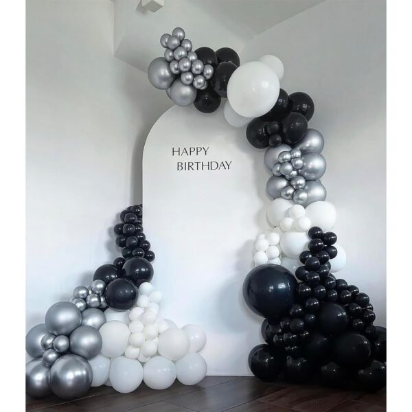 Set 10 Baloane din Latex Metalizate, , Model Party, Alb, Argintiu, 23 cm, 2.2 g - imagine 4
