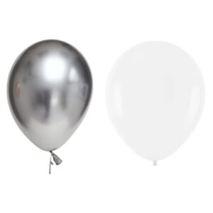 Set 10 Baloane din Latex Metalizate, , Model Party, Alb, Argintiu, 23 cm, 2.2 g