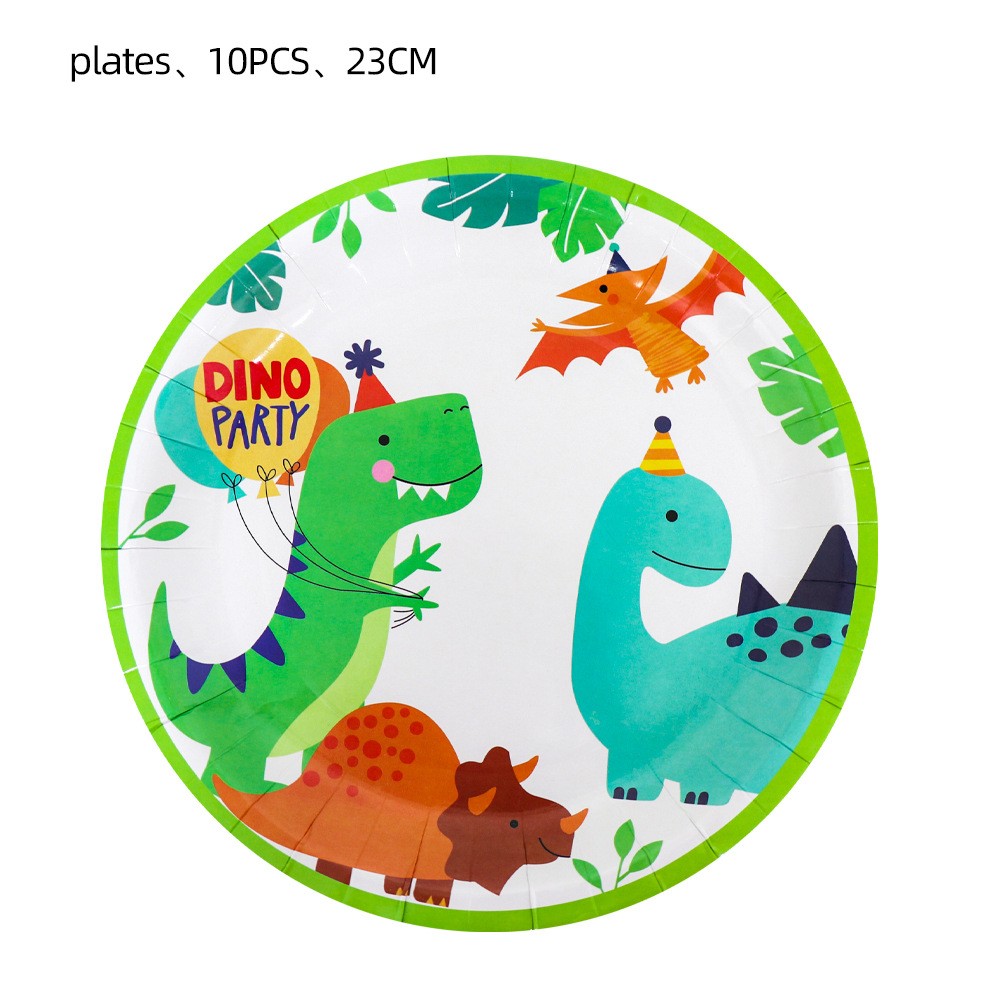 Set 10 Farfurii de Carton Happy Birthday, , 23 cm, Tematica Aniversare, Model Dinozauri, Multicolor - imagine 4