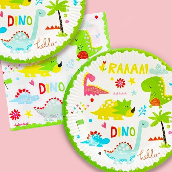 Set 10 Farfurii Petrecere, , Colectia Dino Park, 17 cm Diametru, din Carton, Multicolor - imagine 2