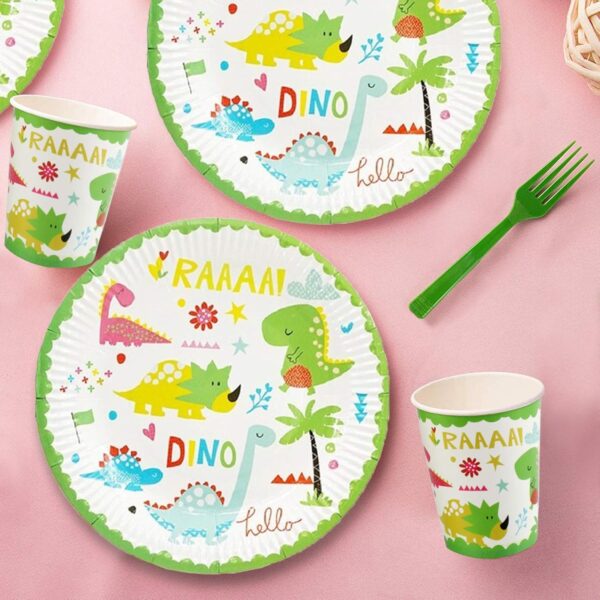 Set 10 Farfurii Petrecere, , Colectia Dino Park, 17 cm Diametru, din Carton, Multicolor - imagine 3