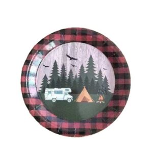 Set 10 Farfurii Unica Folosinta, , 23 cm, Model Camping, Multicolor