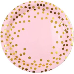 Set 10 Farfurii Unica Folosinta, , Imprimeu cu Buline, din Carton, Diametru 18 cm, Roz/Auriu