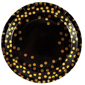 Set 10 Farfurii Unica Folosinta, , Imprimeu cu Buline, din Carton, Diametru 23 cm, Negru/Auriu