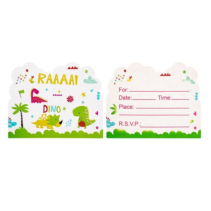 Set 10 Invitatii pentru Petrecere, , Colectia Dino Park, 11 x 14 cm, din Carton, Multicolor