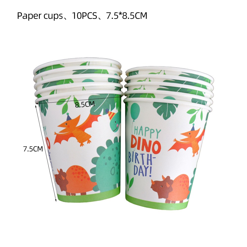 Set 10 Pahare de Carton Happy Birthday, , Model Dinozauri, Tematica Aniversare, 7.5x8.5 cm, 200 mL, Multicolor - imagine 3