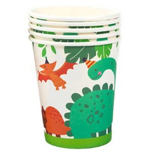 Set 10 Pahare de Carton Happy Birthday, , Model Dinozauri, Tematica Aniversare, 7.5x8.5 cm, 200 mL, Multicolor