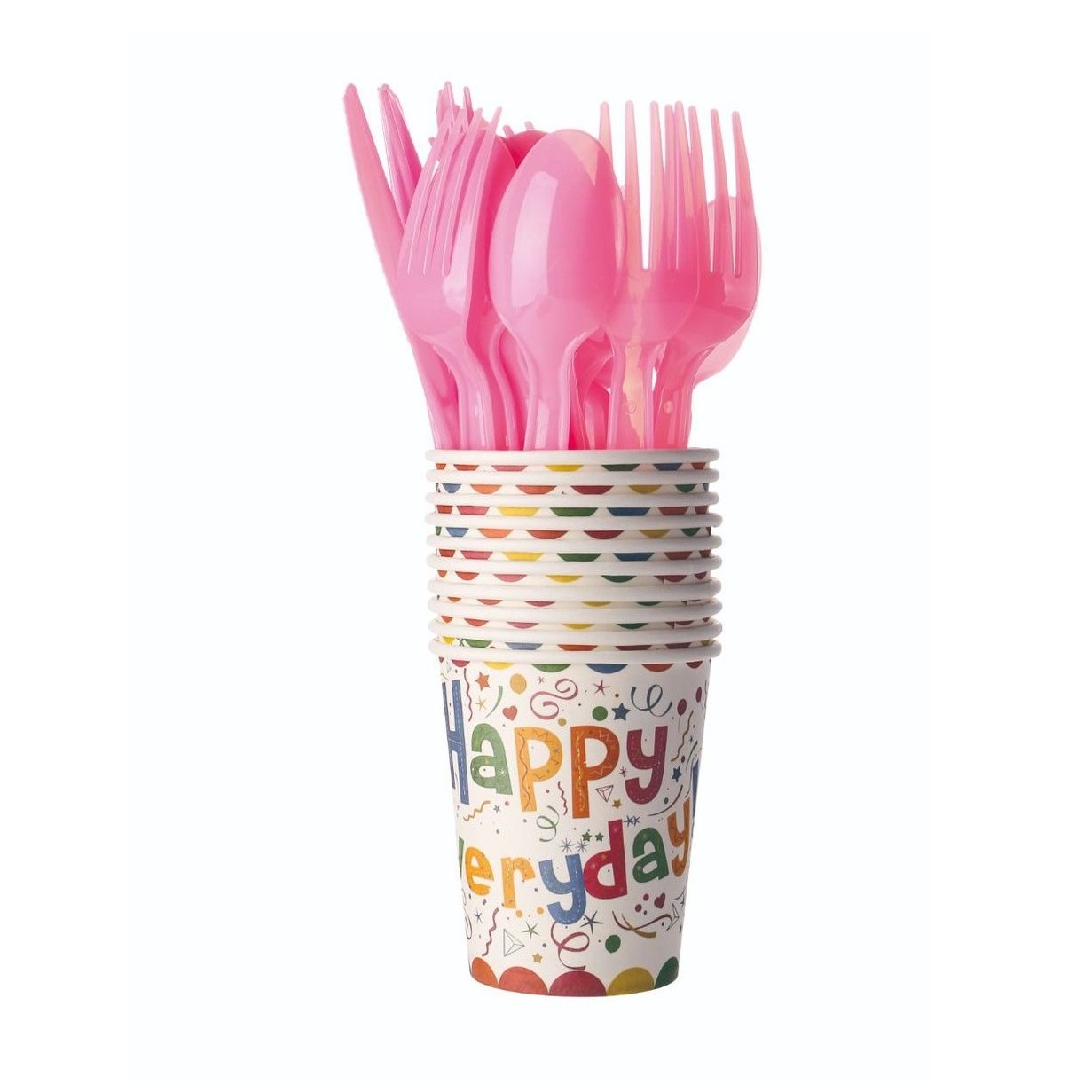 Set 10 Pahare de Carton, , Model Happy Everyday, 13 x 7 x 5 cm, Multicolor - imagine 2
