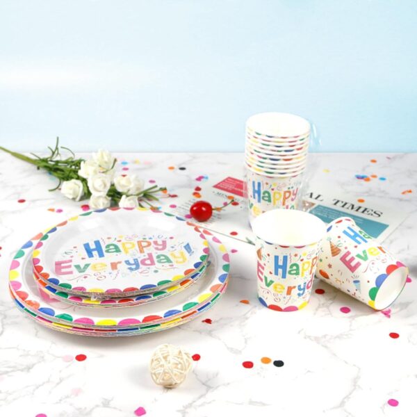 Set 10 Pahare de Carton, , Model Happy Everyday, 13 x 7 x 5 cm, Multicolor - imagine 3