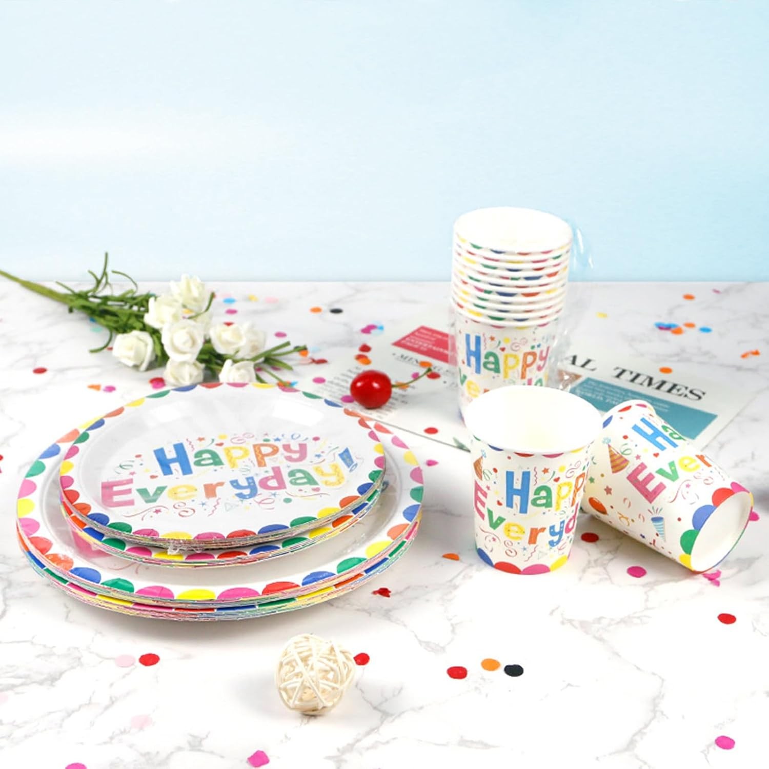 Set 10 Pahare de Carton, , Model Happy Everyday, 13 x 7 x 5 cm, Multicolor - imagine 3