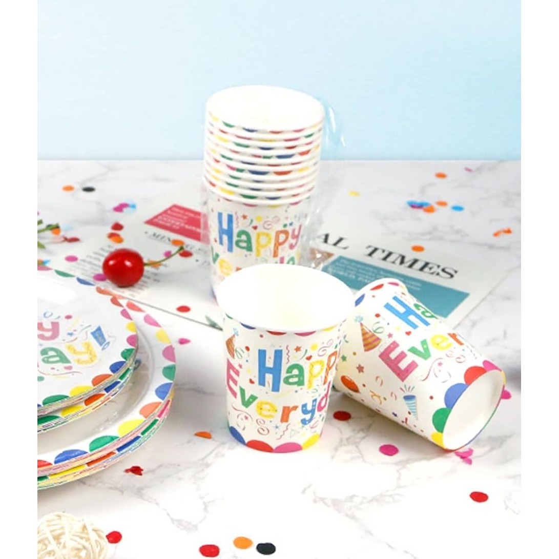 Set 10 Pahare de Carton, , Model Happy Everyday, 13 x 7 x 5 cm, Multicolor - imagine 4
