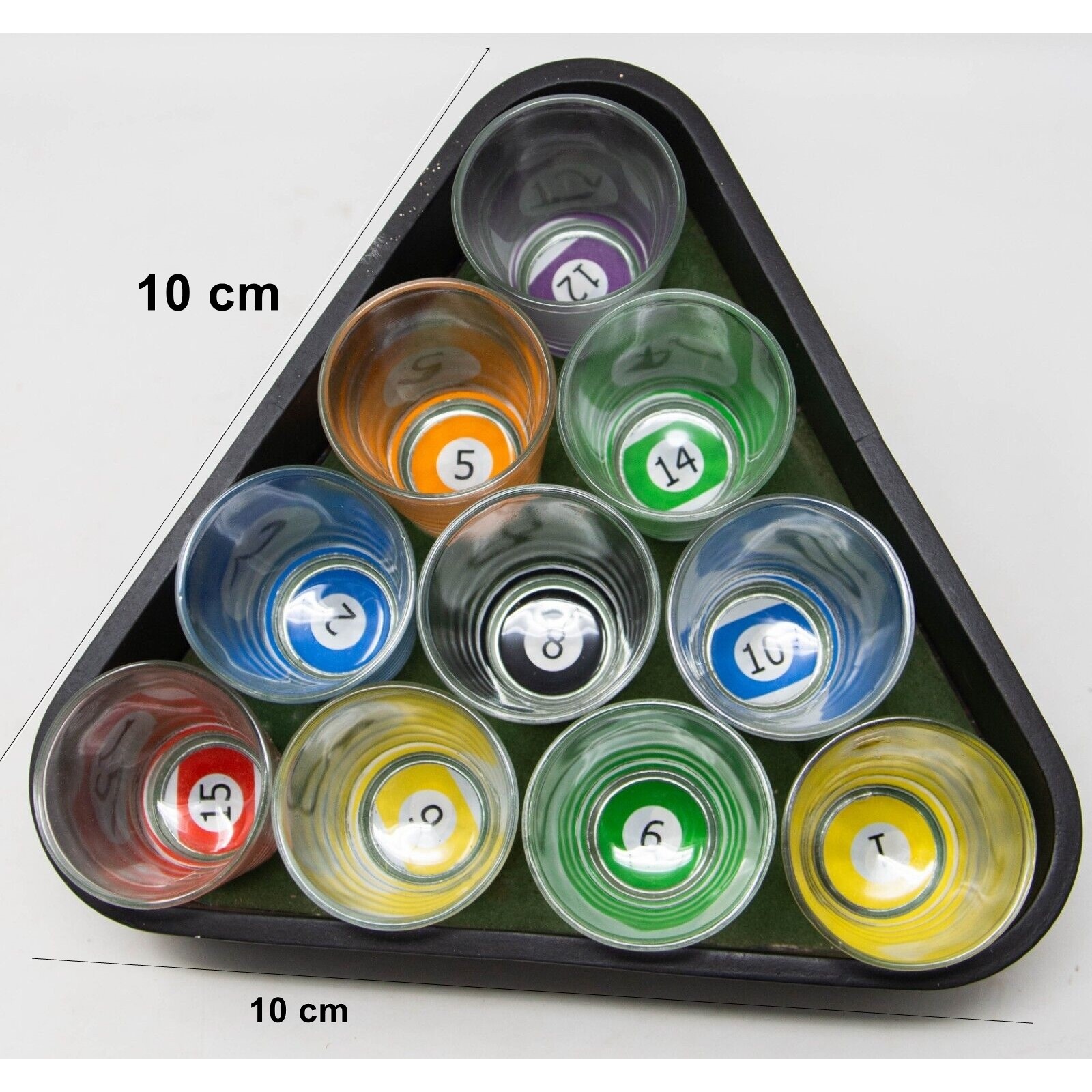 Set 10 pahare de shot , cu Suport de Biliard, 30 ml, din sticla, 10 x 10 cm, multicolor - imagine 2