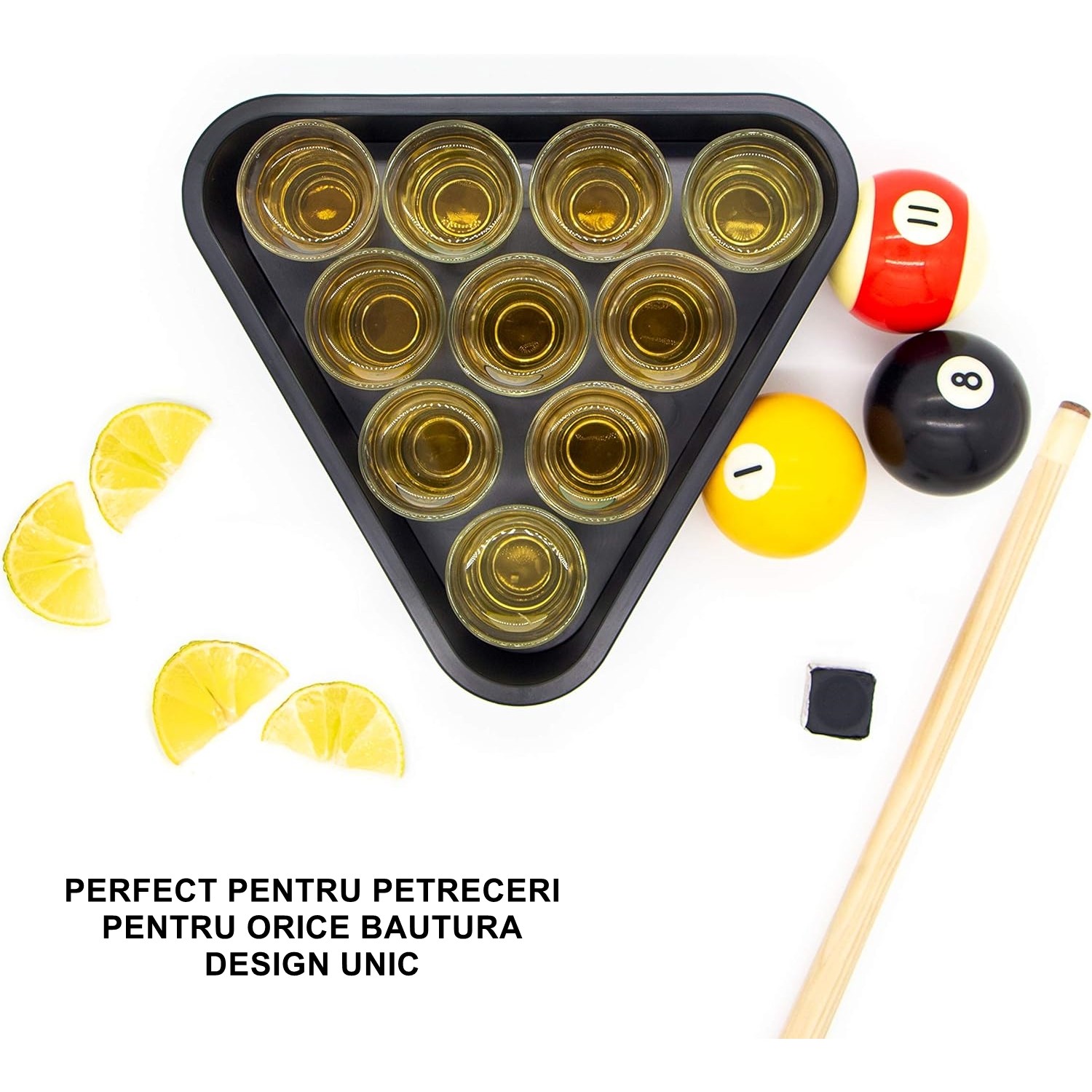 Set 10 pahare de shot , cu Suport de Biliard, 30 ml, din sticla, 10 x 10 cm, multicolor - imagine 3