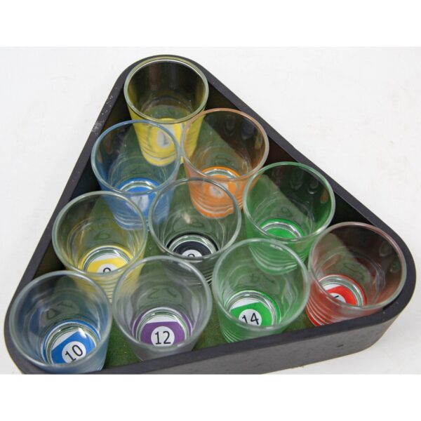 Set 10 pahare de shot , cu Suport de Biliard, 30 ml, din sticla, 10 x 10 cm, multicolor - imagine 4
