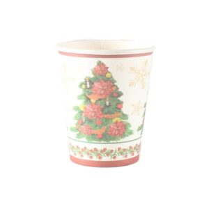 Set 10 Pahare, , Imprimeu Brad de Craciun, din Carton, 250 - 300 ml, 7.5 x 8.4 x 5.3 cm, Multicolor