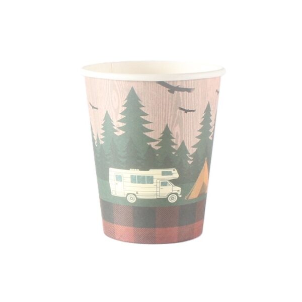 Set 10 Pahare, , Imprimeu Camping, din Carton, 250 - 300 ml, 7.5 x 8.4 x 5.3 cm, Multicolor