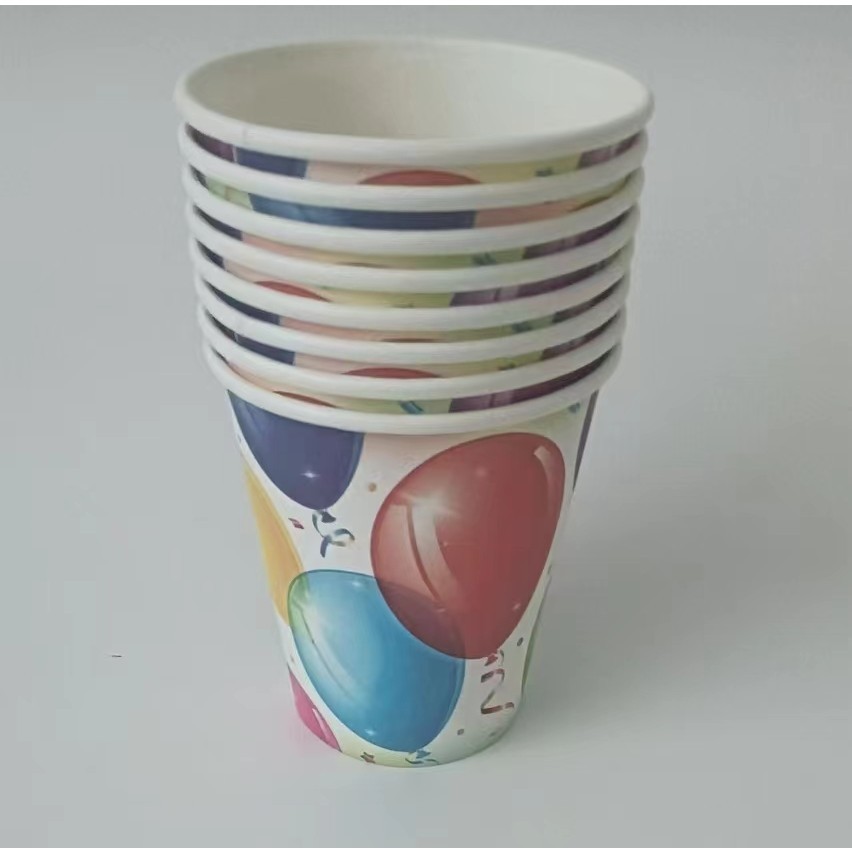 Set 10 Pahare, , Imprimeu cu Baloane, din Carton, 250 ml, 7.5 x 8.5 x 5.2 cm, Multicolor - imagine 3