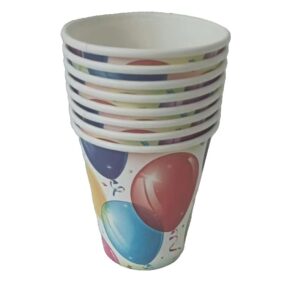 Set 10 Pahare, , Imprimeu cu Baloane, din Carton, 250 ml, 7.5 x 8.5 x 5.2 cm, Multicolor