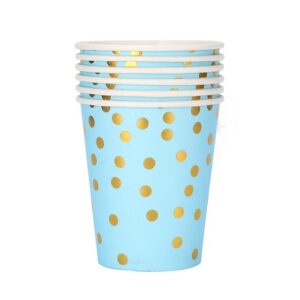Set 10 Pahare, , Imprimeu cu Buline, din Carton, 250 ml, 7.5 x 8.5 x 5.2 cm, Albastru/Auriu