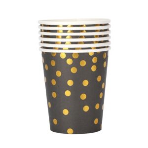 Set 10 Pahare, , Imprimeu cu Buline, din Carton, 250 ml, 7.5 x 8.5 x 5.2 cm, Negru/Auriu