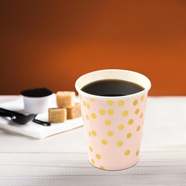 Set 10 Pahare, , Imprimeu cu Buline, din Carton, 250 ml, 7.5 x 8.5 x 5.2 cm, Roz/Auriu - imagine 3