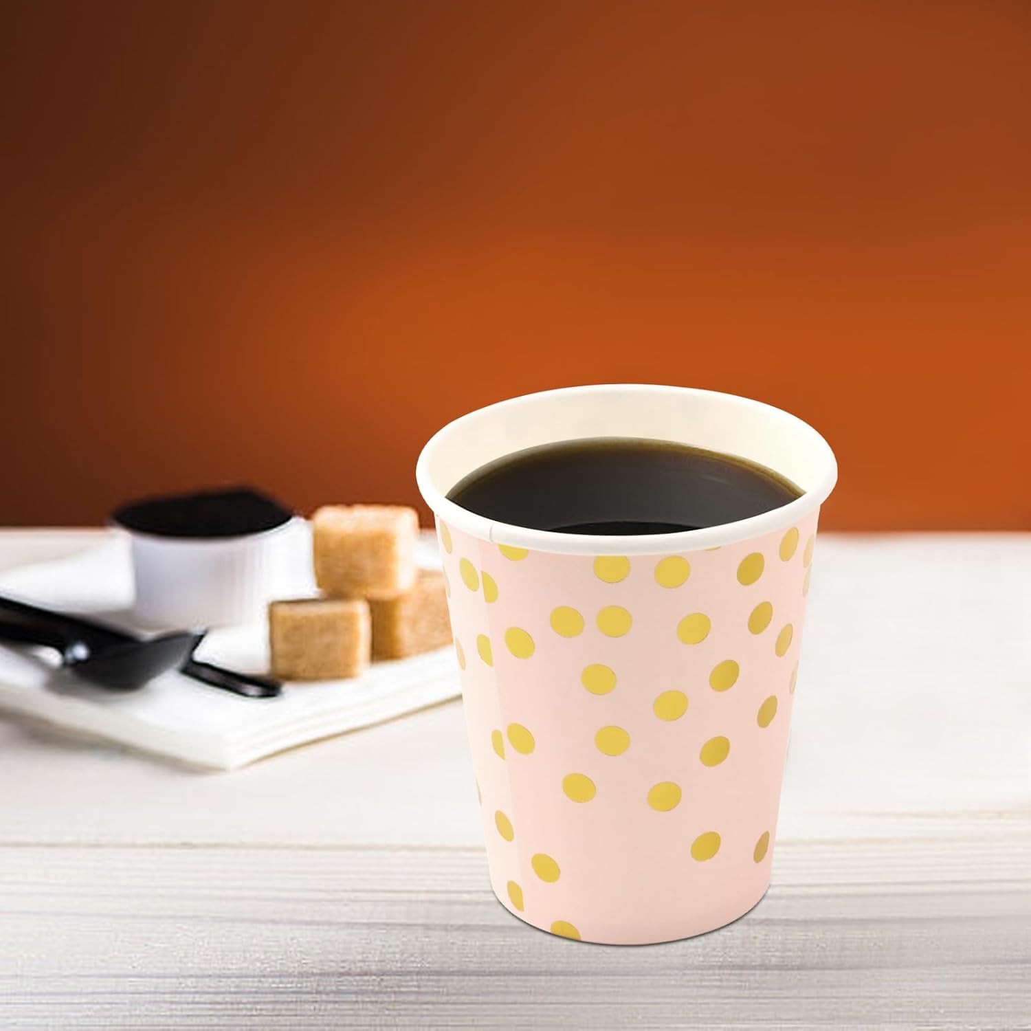 Set 10 Pahare, , Imprimeu cu Buline, din Carton, 250 ml, 7.5 x 8.5 x 5.2 cm, Roz/Auriu - imagine 3