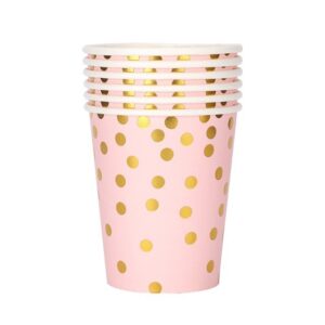 Set 10 Pahare, , Imprimeu cu Buline, din Carton, 250 ml, 7.5 x 8.5 x 5.2 cm, Roz/Auriu