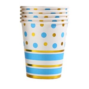 Set 10 Pahare, , Imprimeu cu Buline si Dungi, din Carton, 250 ml, 7.5 x 8.5 x 5.2 cm, Albastru/Auriu